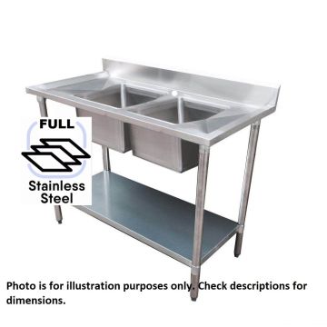 1500x600 Premium Full Stainless Steel Double Center Sink Bench 1500-6-DSBCS HY