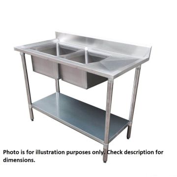 Economic 304 Grade Stainless Steel Double Sink Benches 600mm Deep 1800-6-DSBL HY