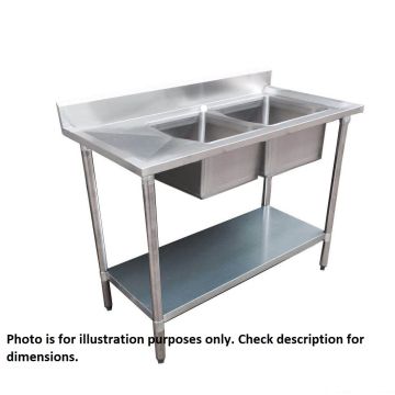 Economic 304 Grade Stainless Steel Double Sink Benches 600mm Deep 1800-6-DSBR HY