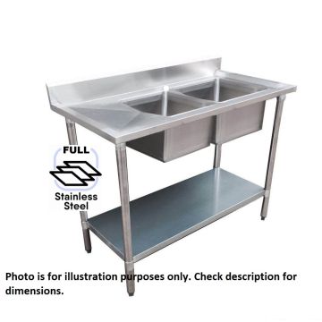 1500x600 Premium Full Stainless Steel Double Right Sink Bench 1500-6-DSBRS HY