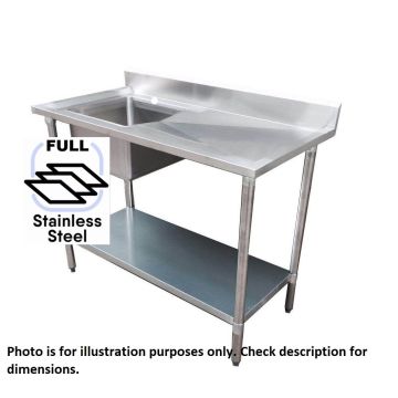 1200x700 Premium Full Stainless Steel Single Left Sink Bench 1200-7-SSBLS HY