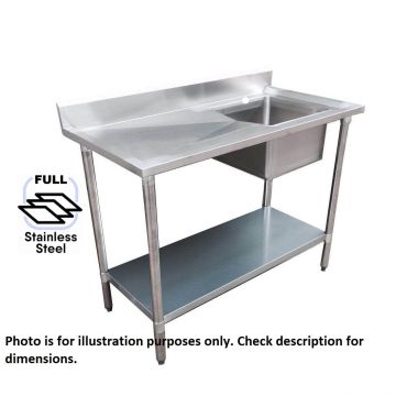 1800x600 Premium Full Stainless Steel Single Right Sink Bench 1800-6-SSBRS HY