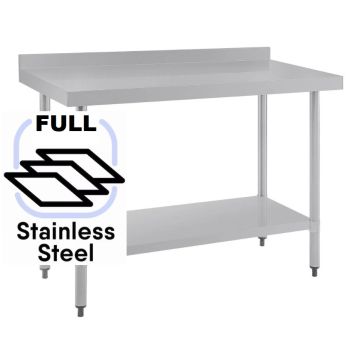 1200x600 Commercial FULL Stainless Steel Table Food Grade Work Splashback Bench 1200-6-WBBS HY